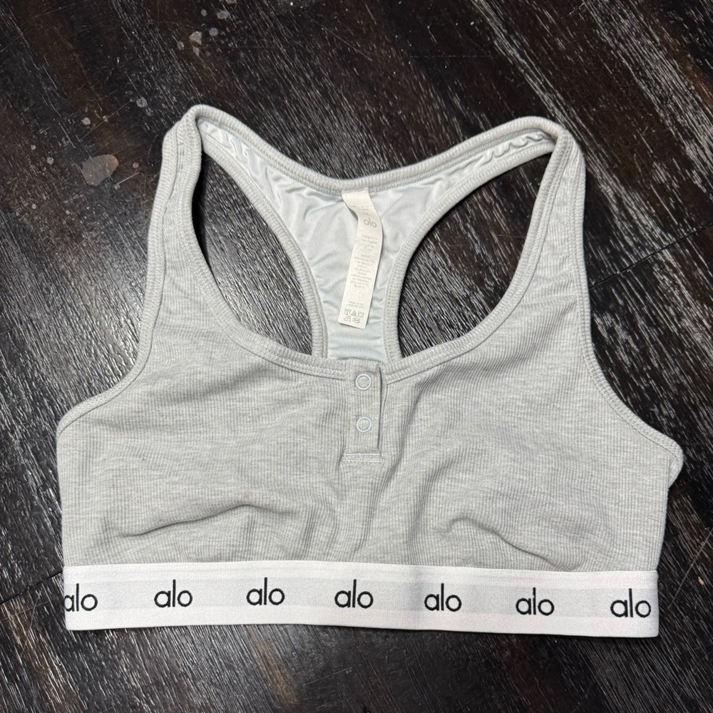Alo Gray Ribbed Sports Bra - Picture 2 of 3